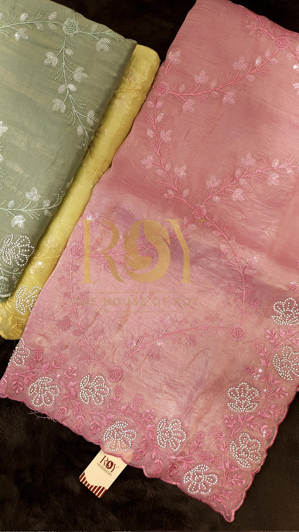 Bright Baby Pink Shimmer Organza Saree