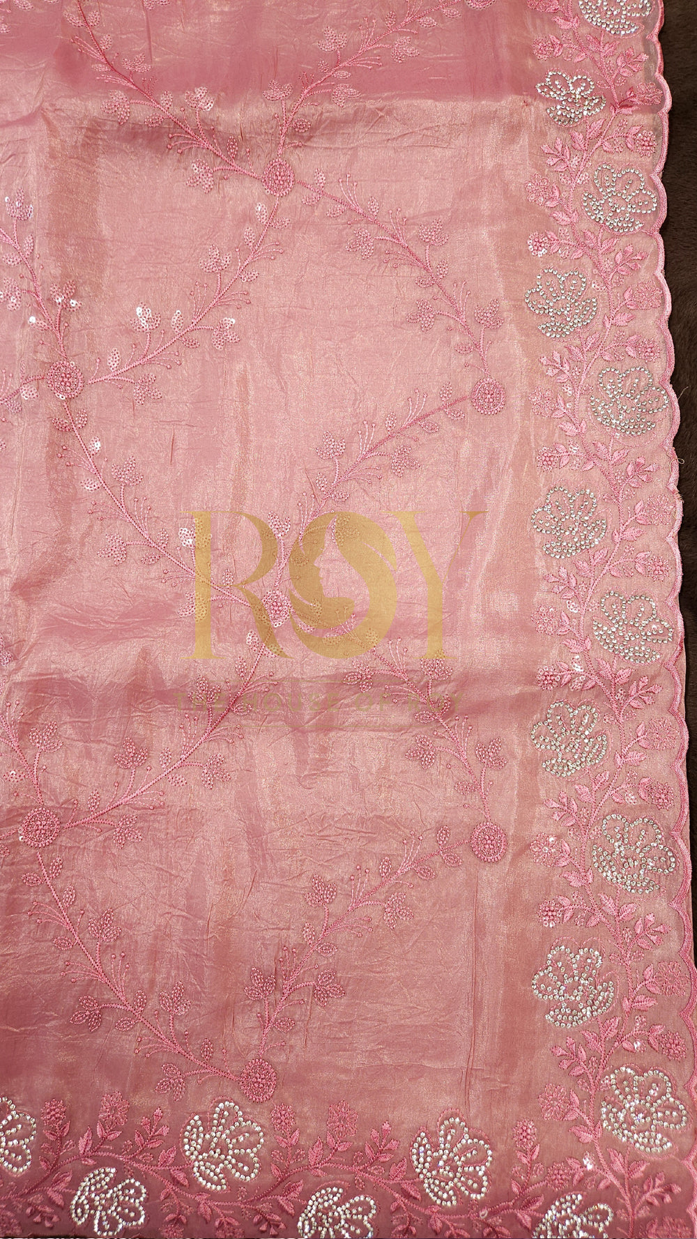 Bright Baby Pink Shimmer Organza Saree