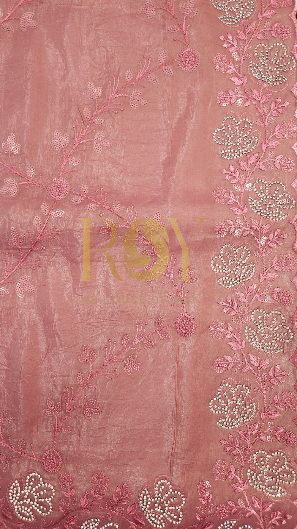 Bright Baby Pink Shimmer Organza Saree