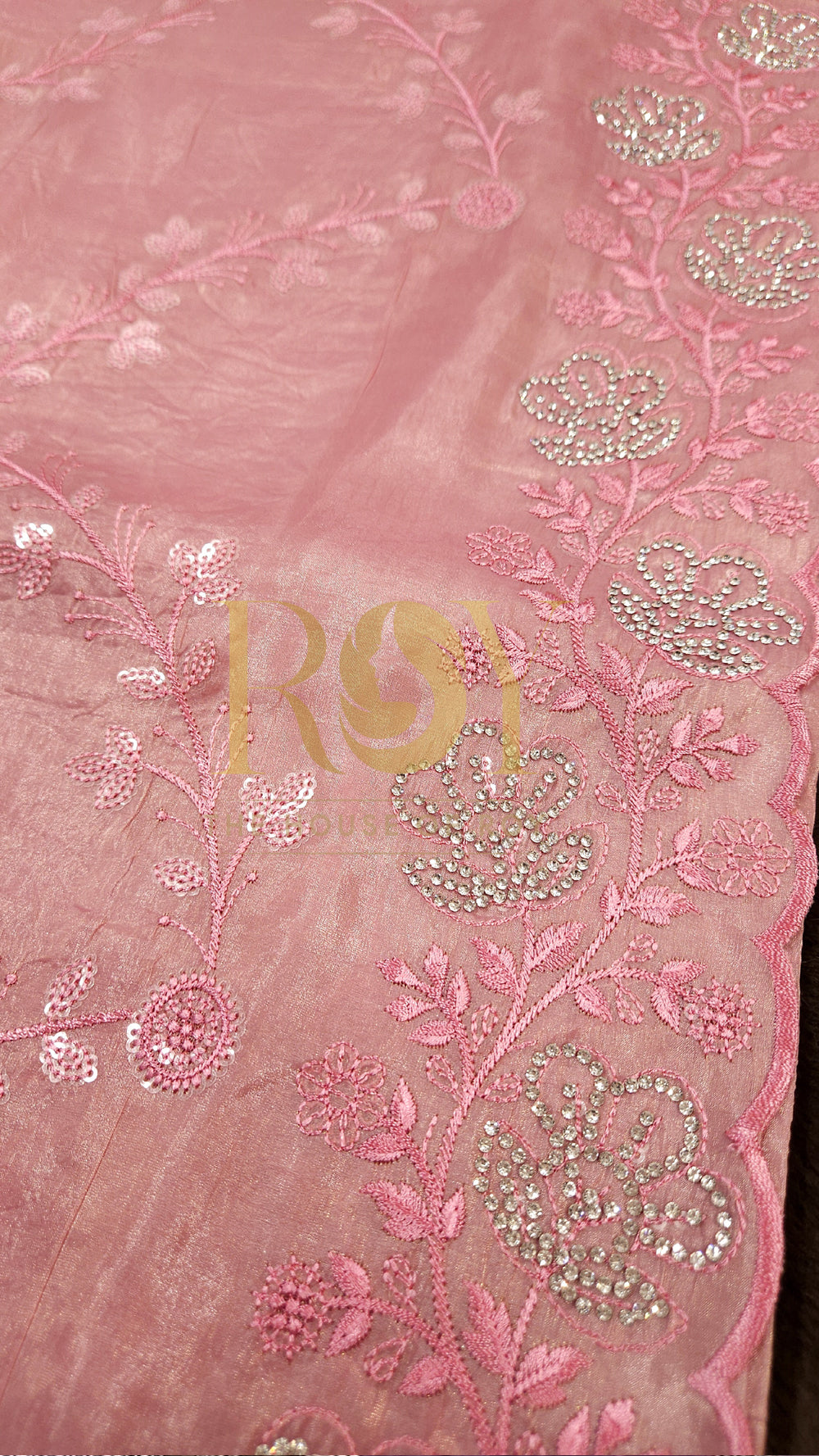 Bright Baby Pink Shimmer Organza Saree
