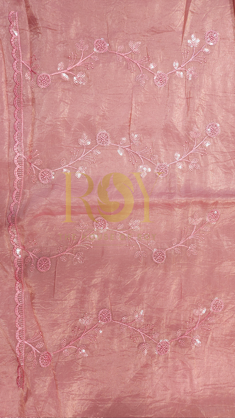 Bright Baby Pink Shimmer Organza Saree