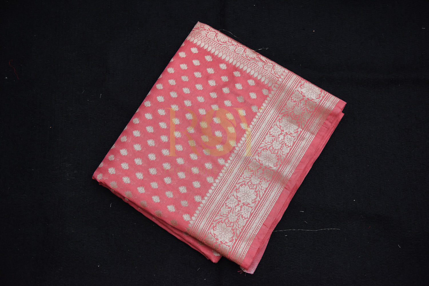 Traditional Banarasi Katan Silk Saree With Zari Butta in Coral