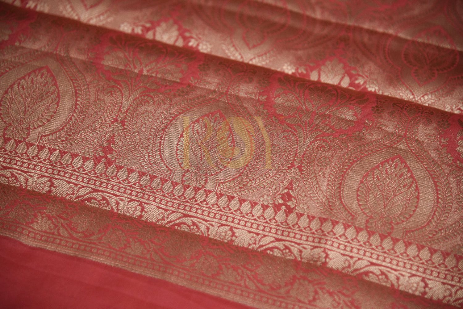 Traditional Banarasi Katan Silk Saree With Zari Butta in Coral