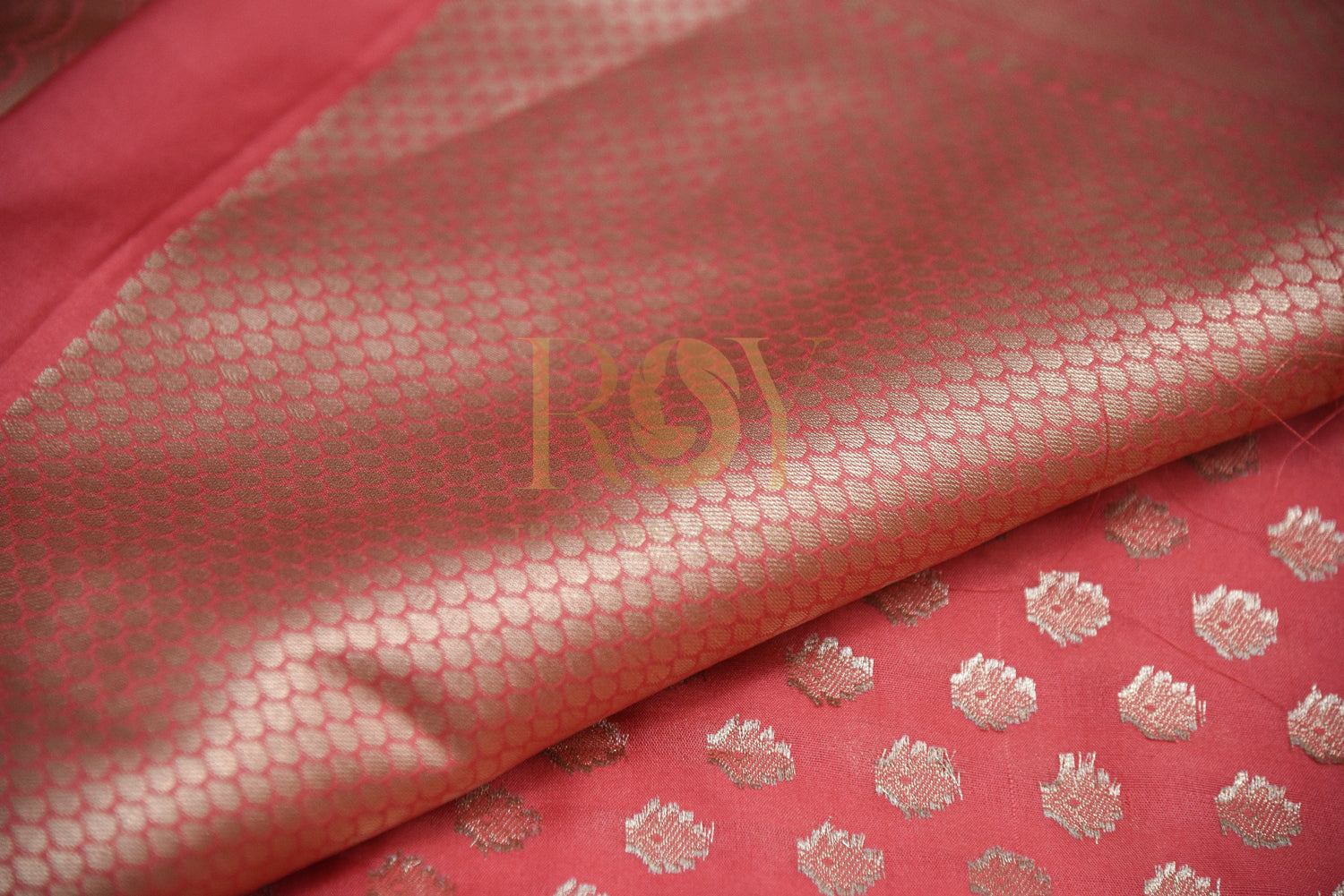 Traditional Banarasi Katan Silk Saree With Zari Butta in Coral