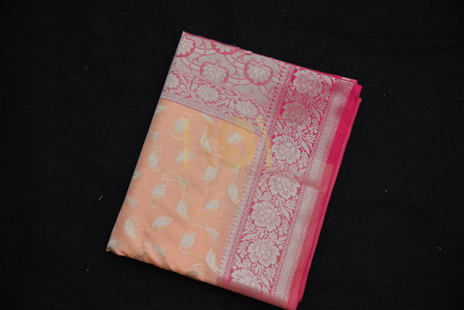 Banarasi Katan Silk Saree Peach with Pink Contrast Pallu