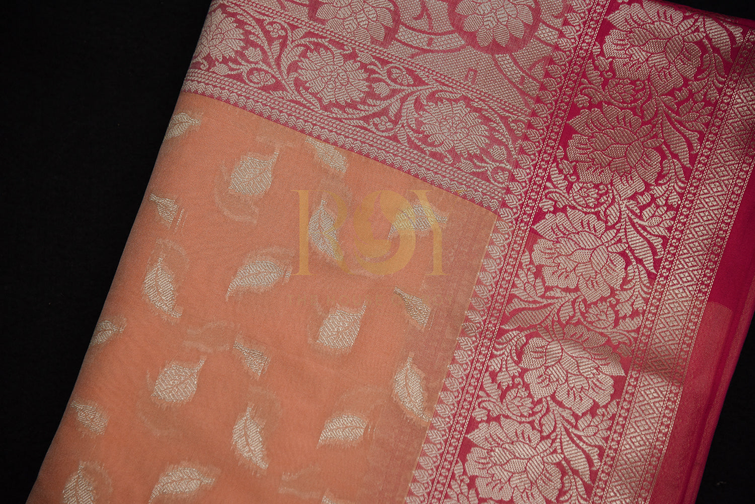 Banarasi Katan Silk Saree Peach with Pink Contrast Pallu