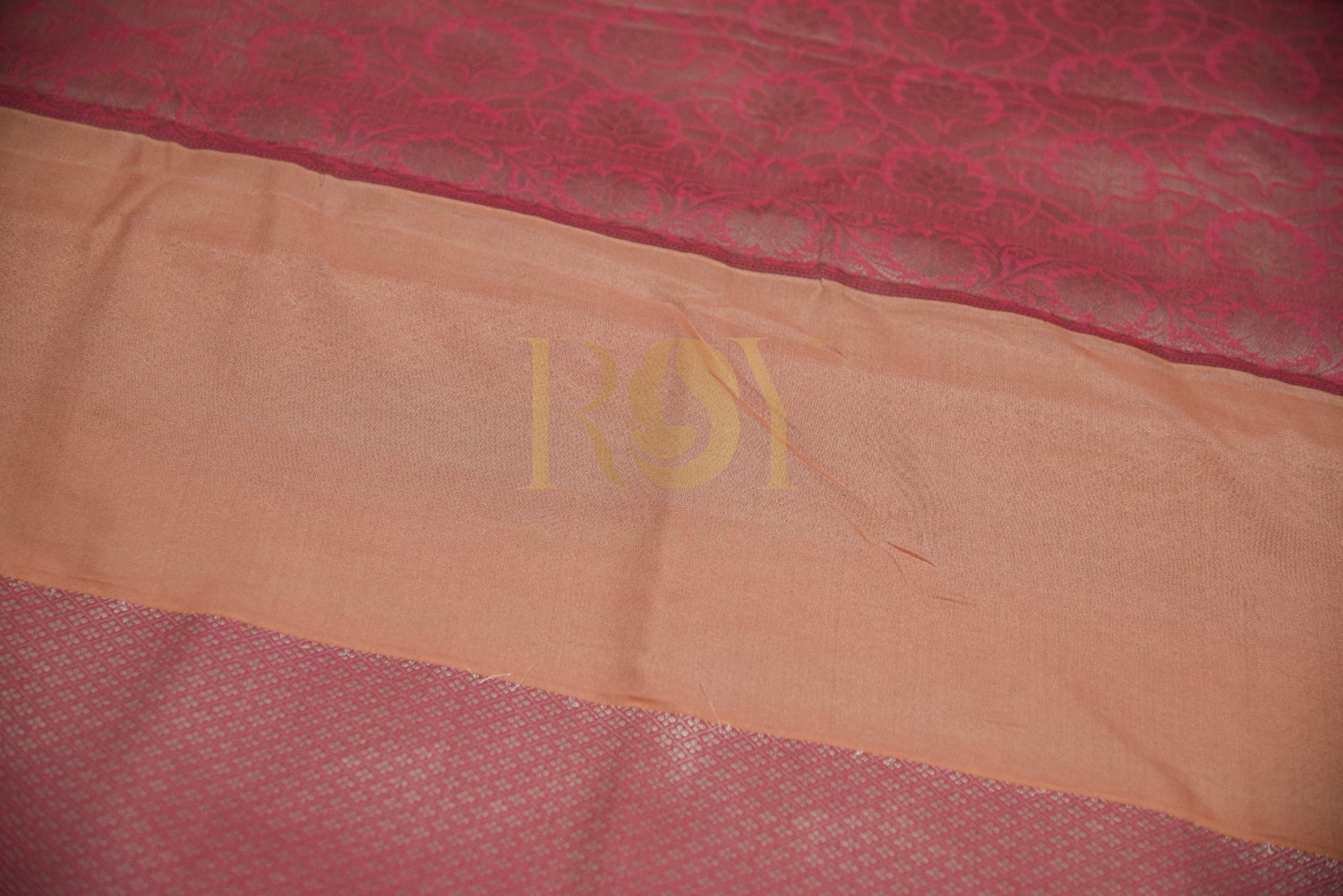 Banarasi Katan Silk Saree Peach with Pink Contrast Pallu
