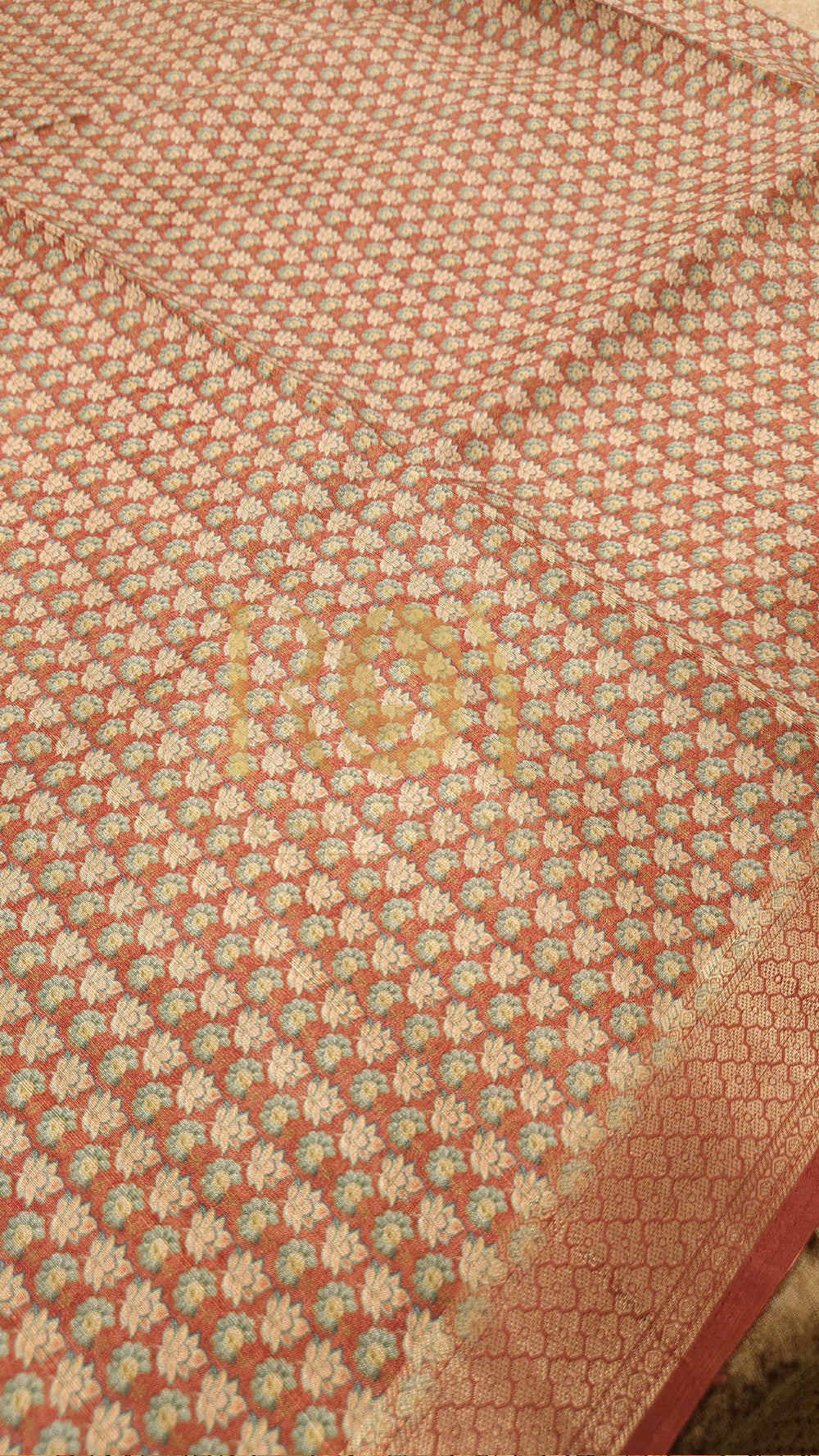 Beige digital floral mix raw silk saree
