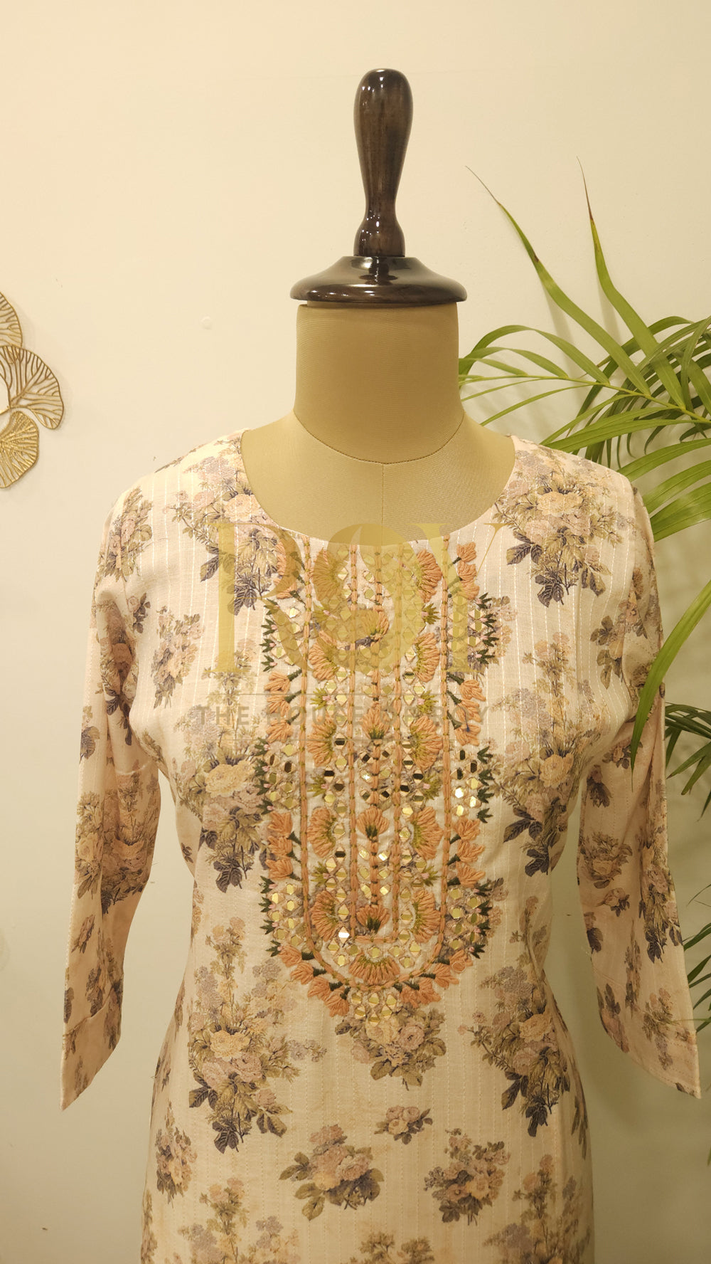 Beige Floral Kurti