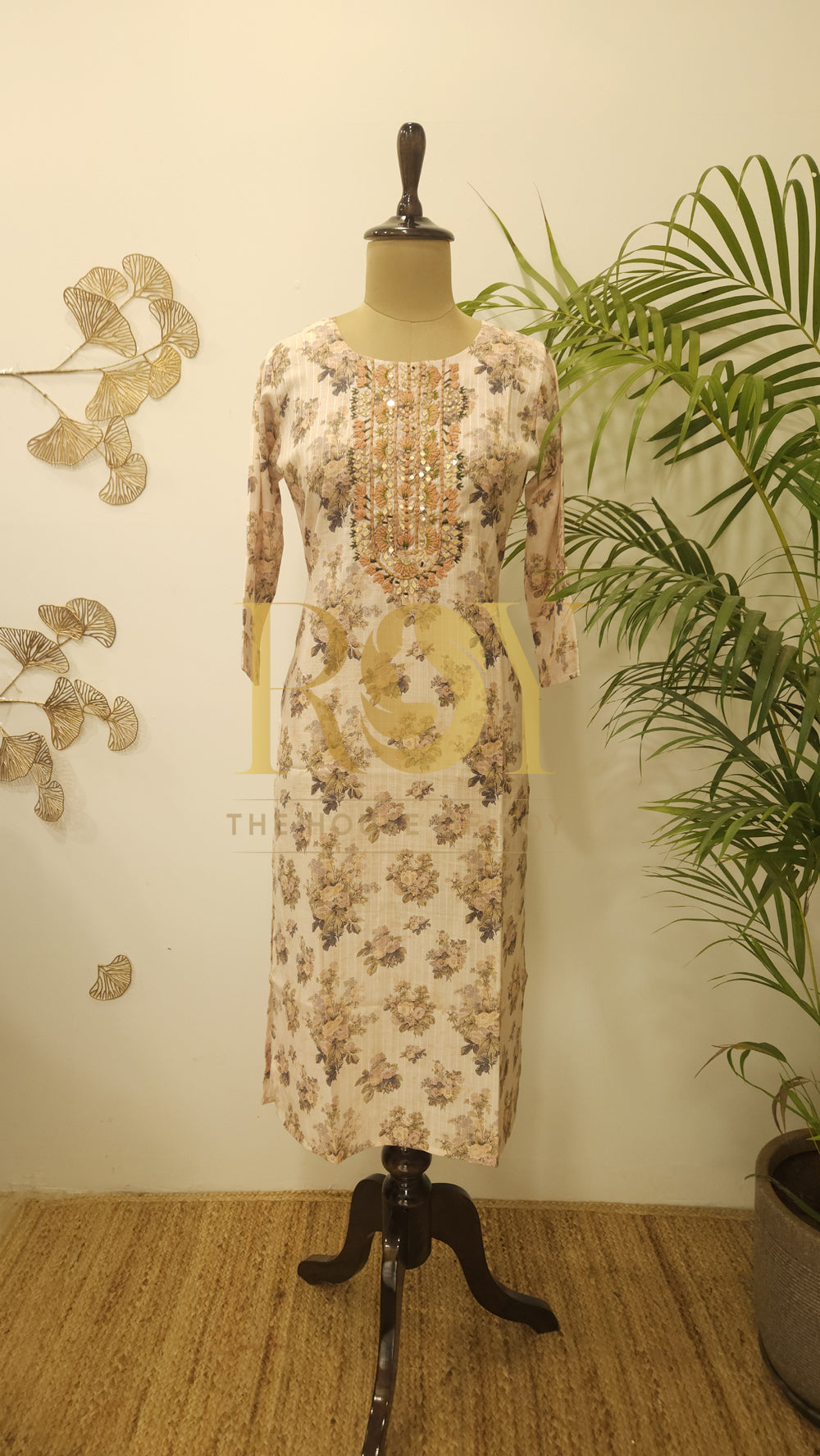 Beige Floral Kurti