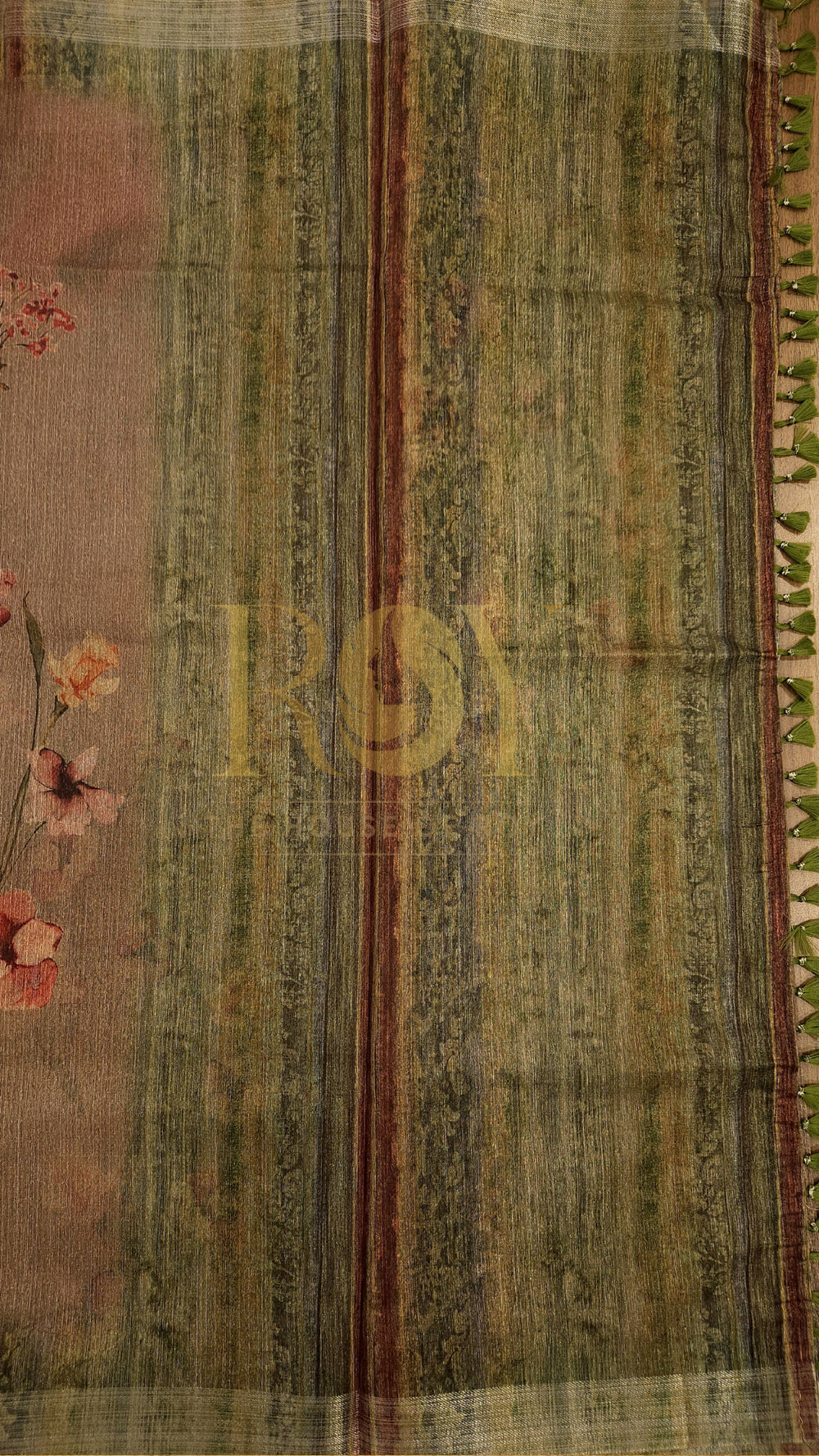 Dusty Peach Floral Digital Print Linen Silk Saree