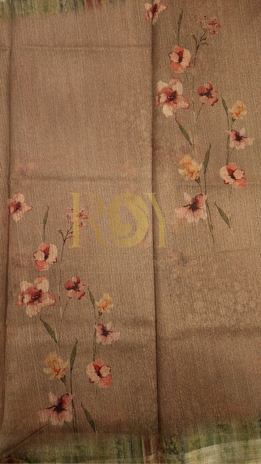 Dusty Peach Floral Digital Print Linen Silk Saree