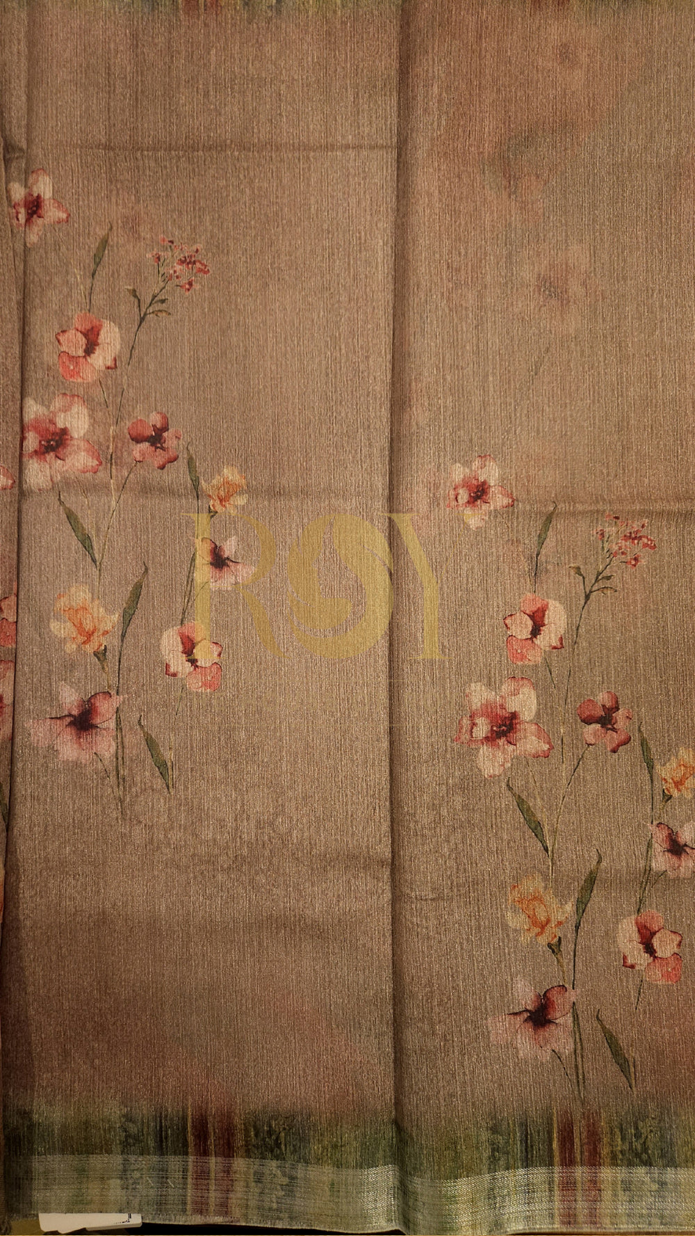 Dusty Peach Floral Digital Print Linen Silk Saree