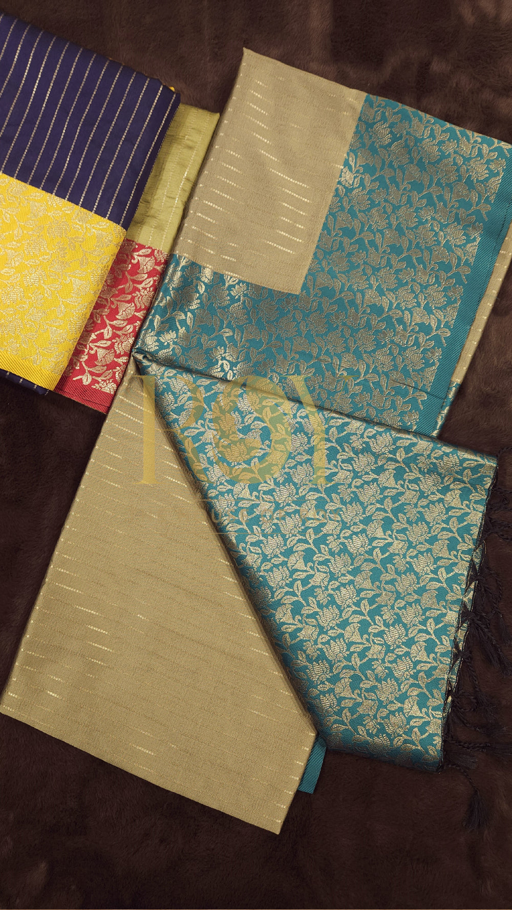 Beige & Turquoise Soft Silk Saree