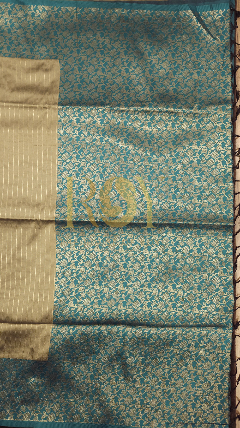 Beige & Turquoise Soft Silk Saree