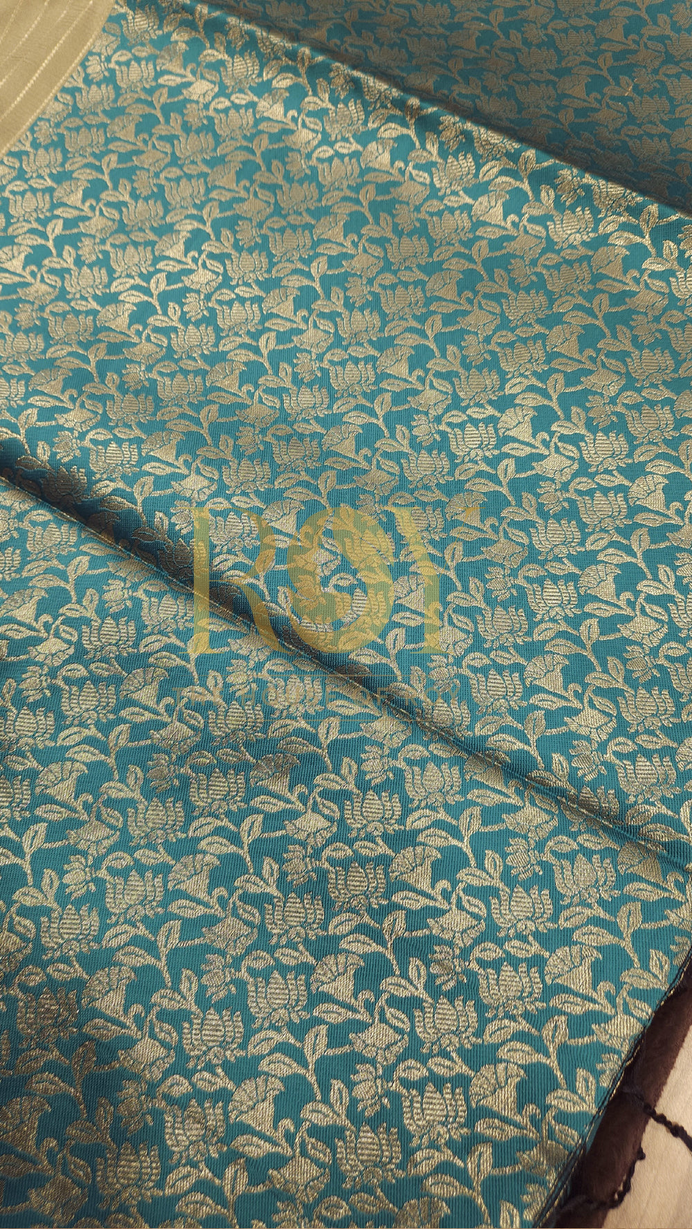 Beige & Turquoise Soft Silk Saree