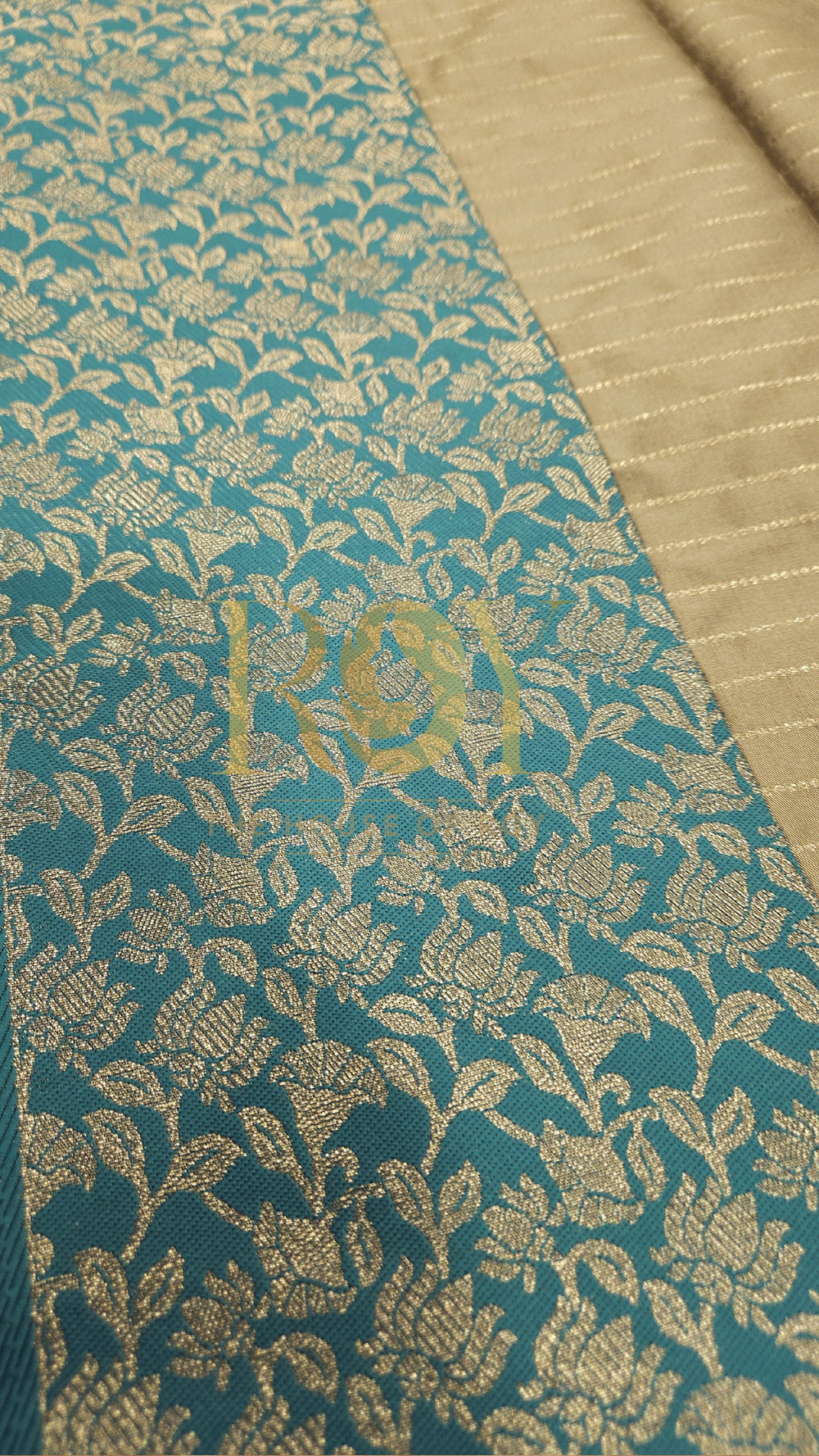 Beige & Turquoise Soft Silk Saree