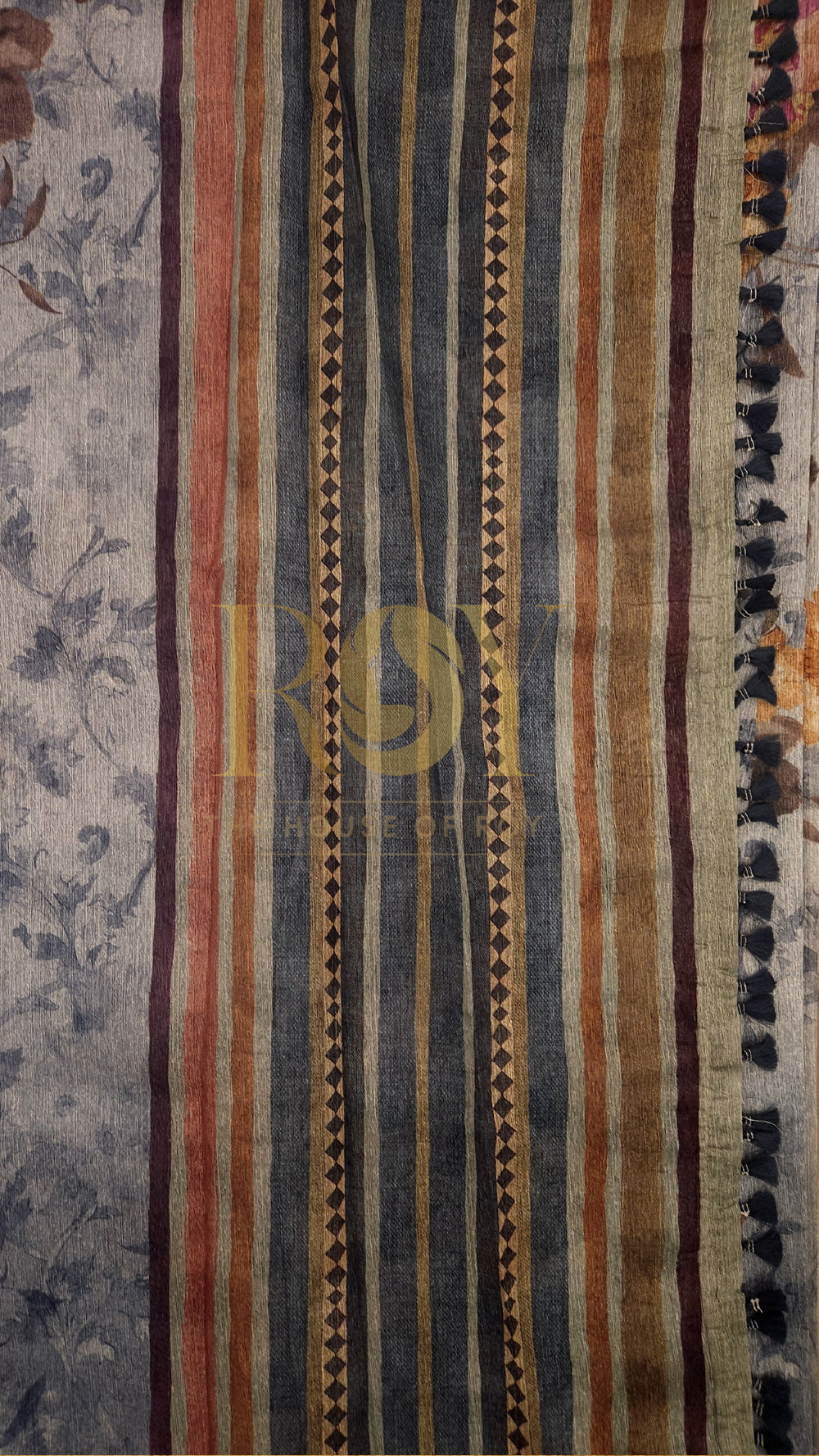Blue Floral Digital Print Linen Silk Saree