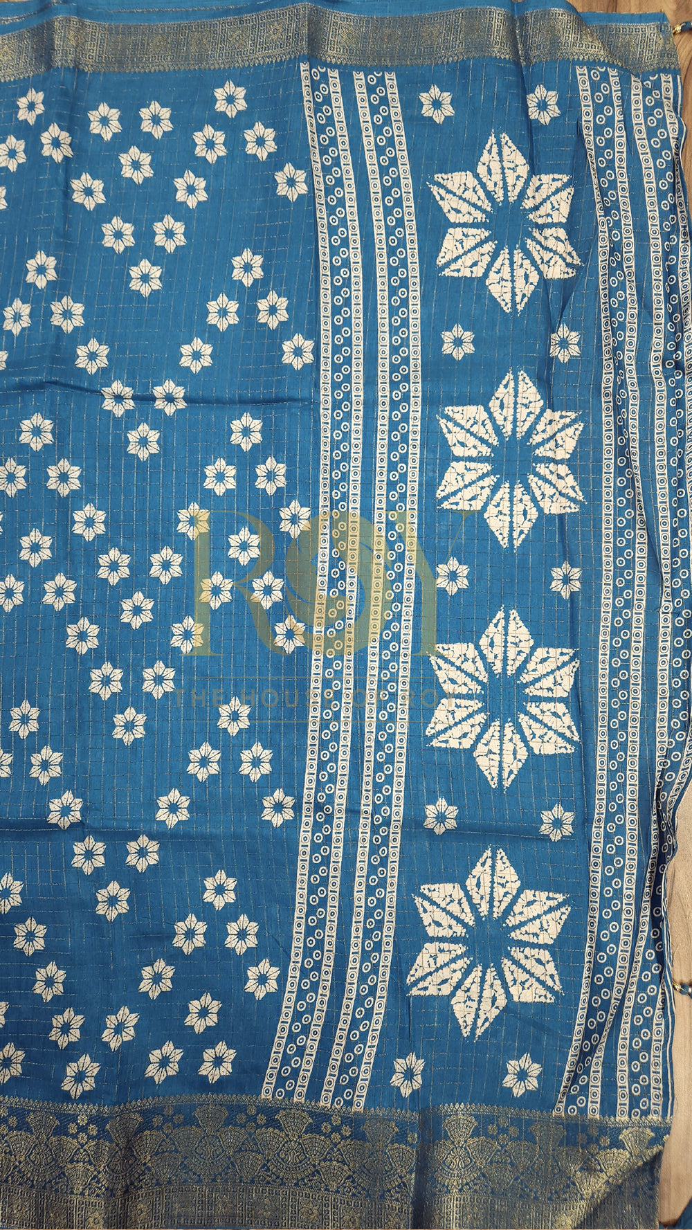 Blue Flower Print Dola Silk Saree