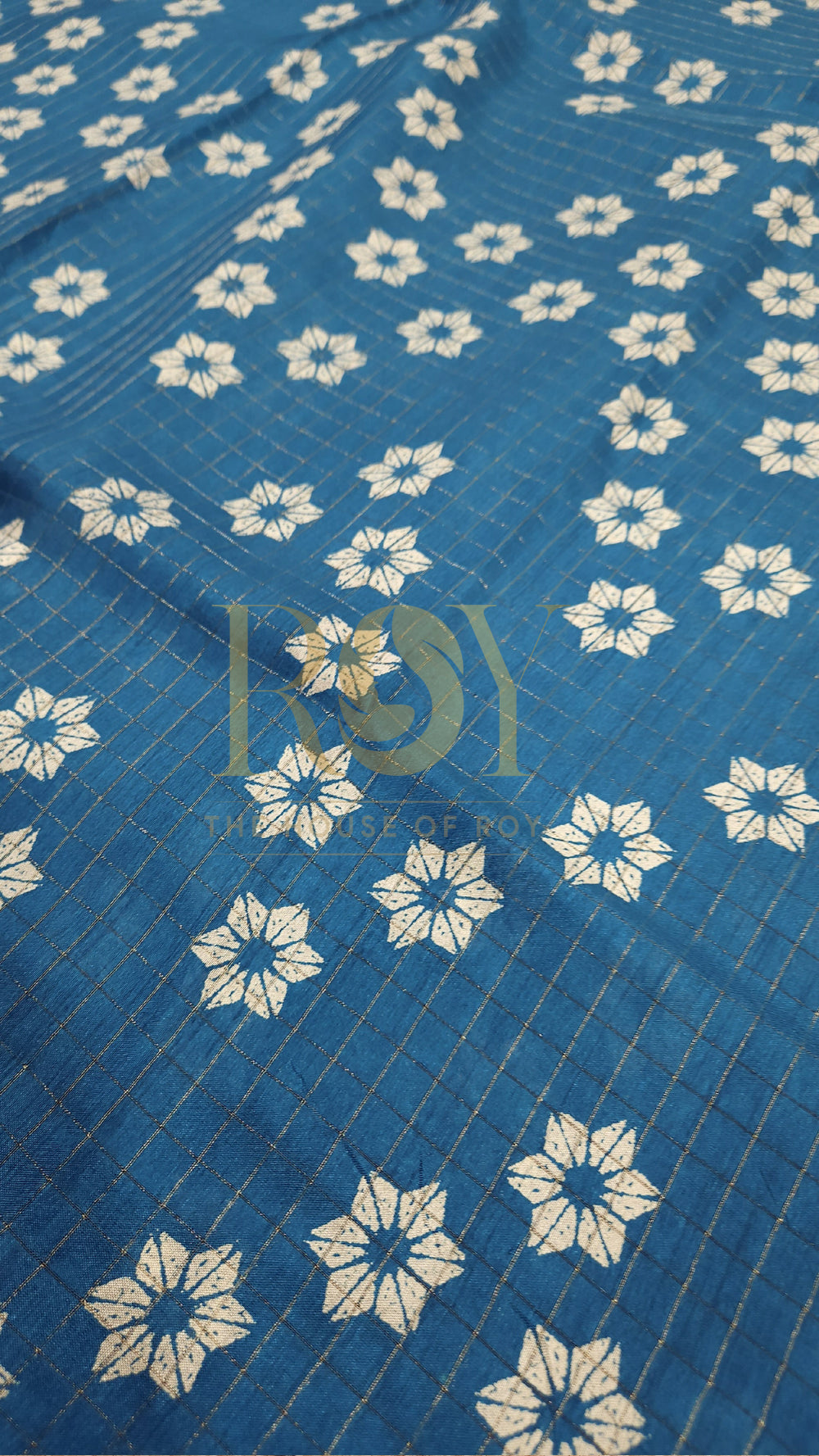Blue Flower Print Dola Silk Saree