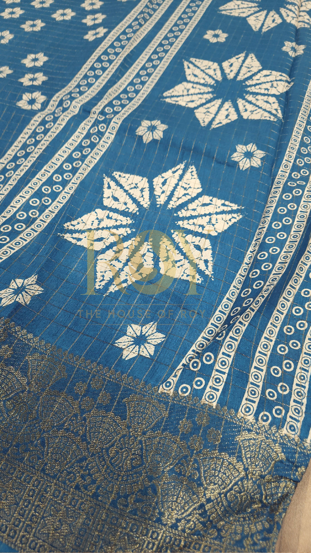 Blue Flower Print Dola Silk Saree
