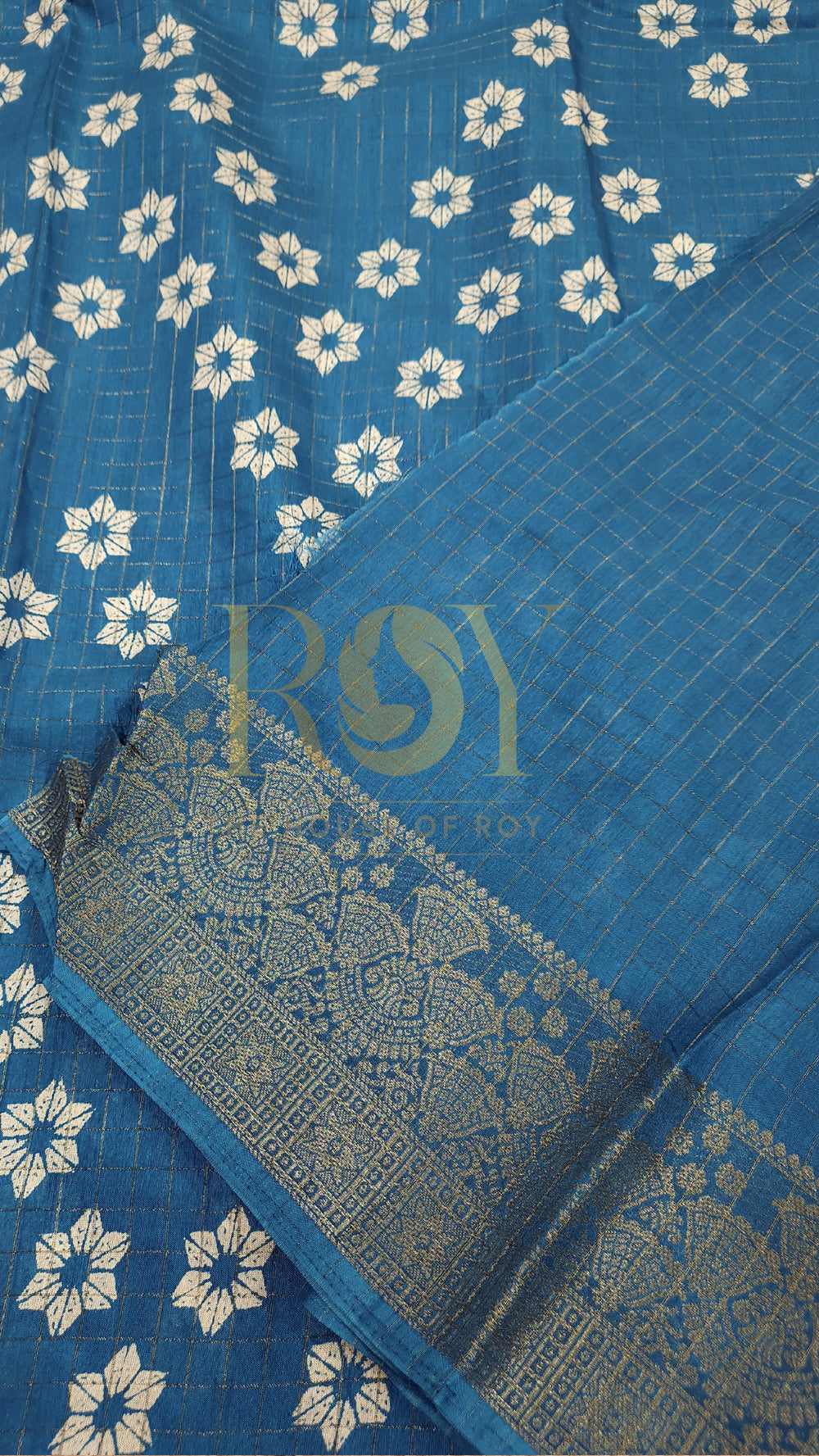 Blue Flower Print Dola Silk Saree