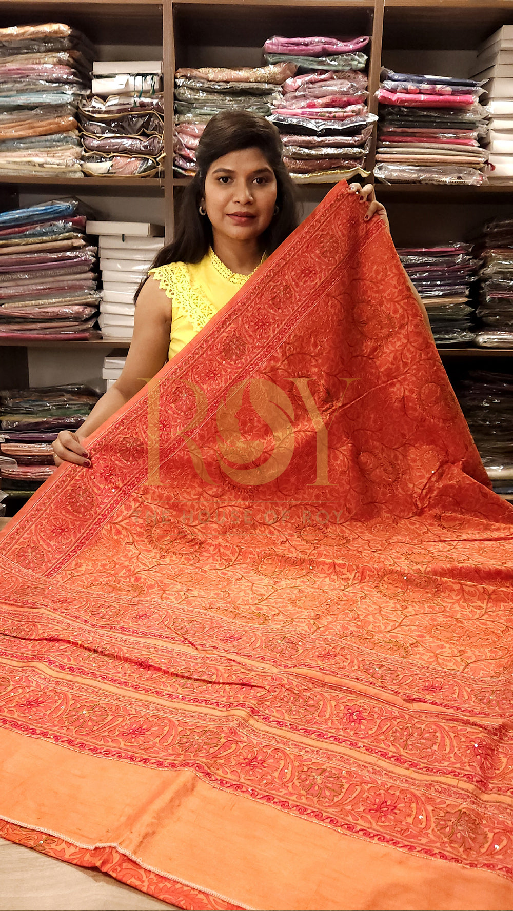 Bright Orange Raw Silk Saree