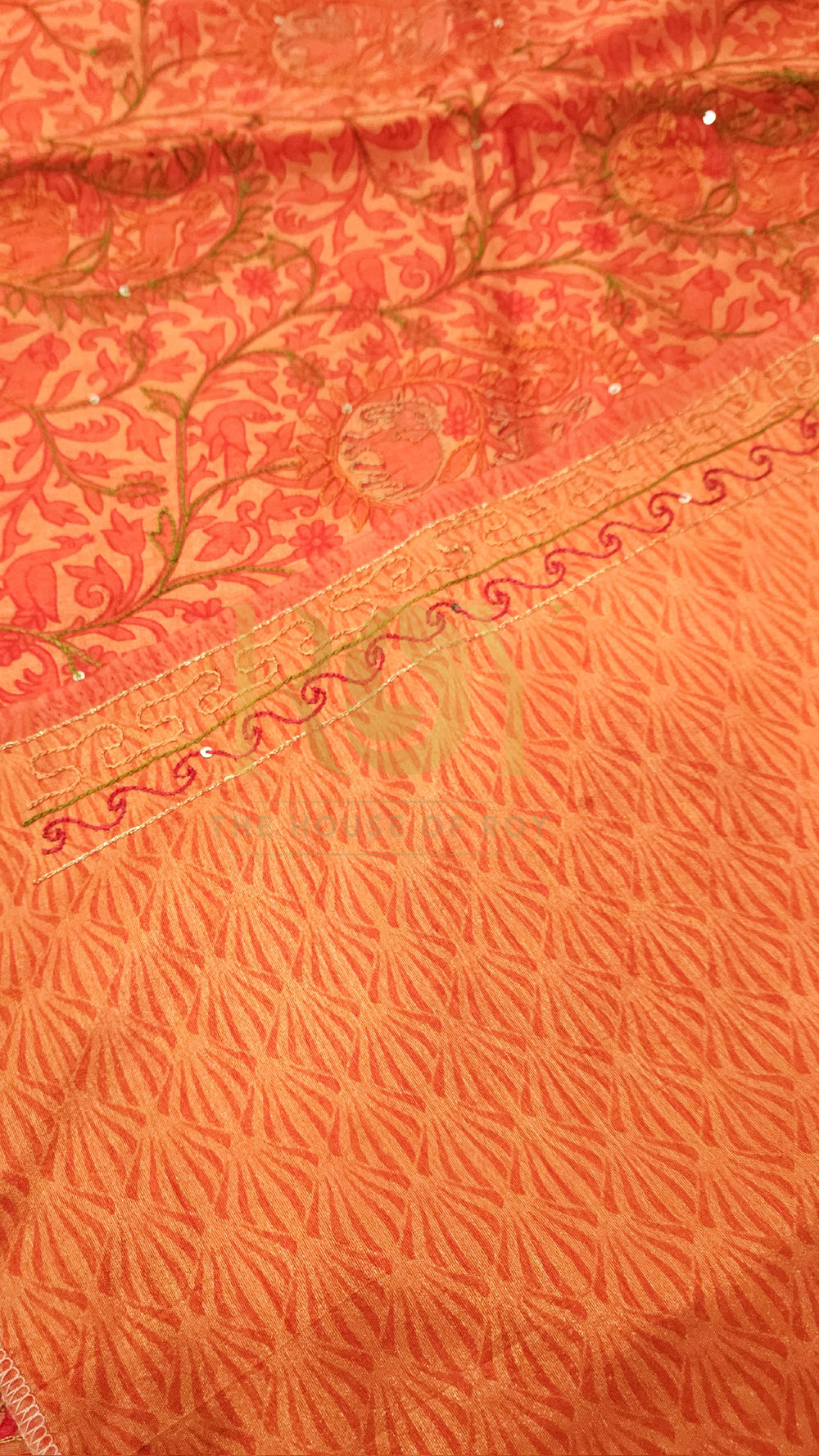 Bright Orange Raw Silk Saree