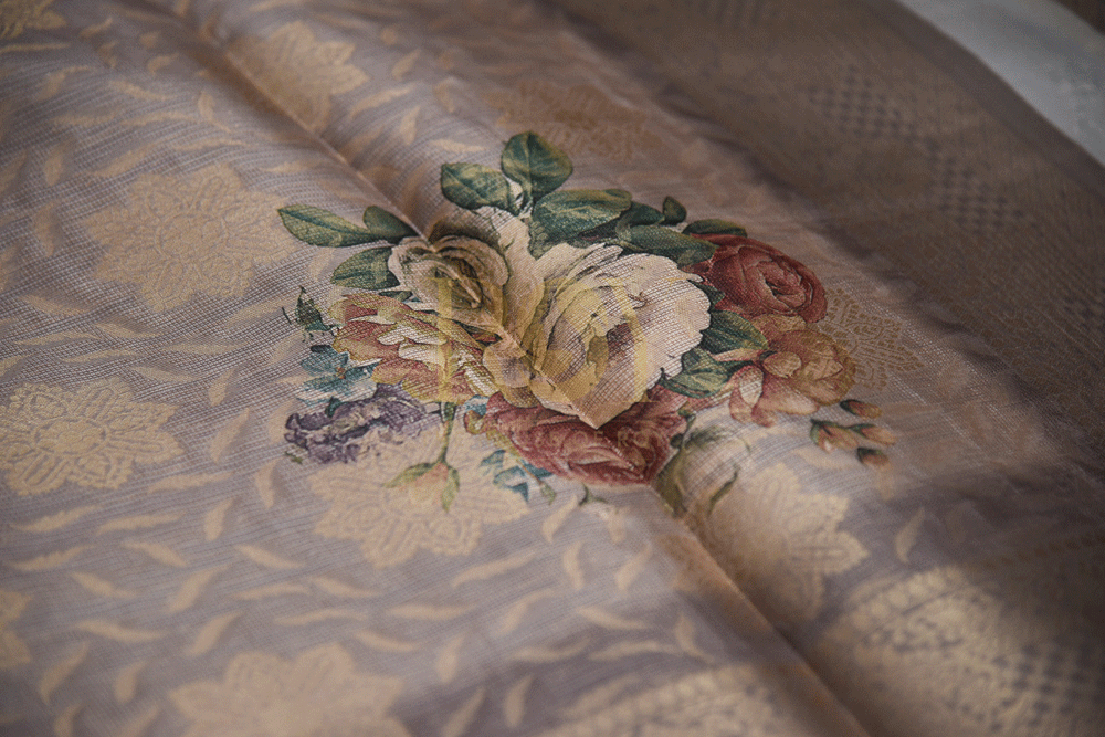 Brocade Beige Silk Saree