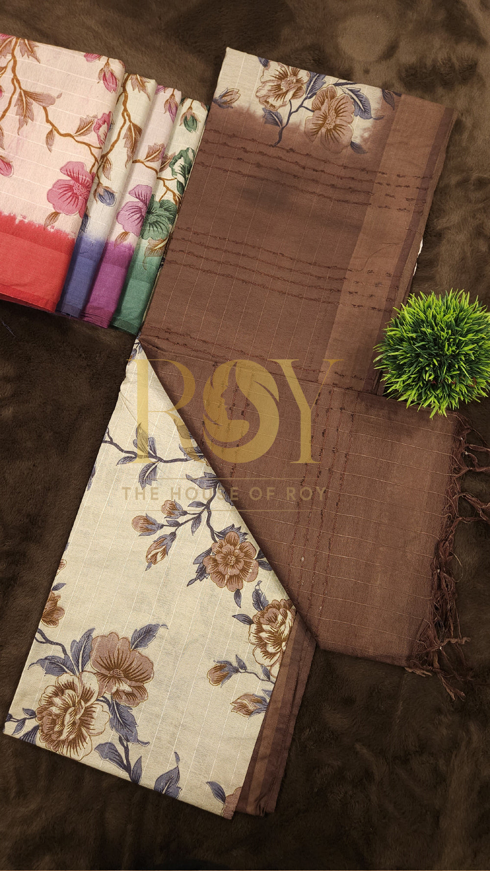 Brown Floral Print Saree