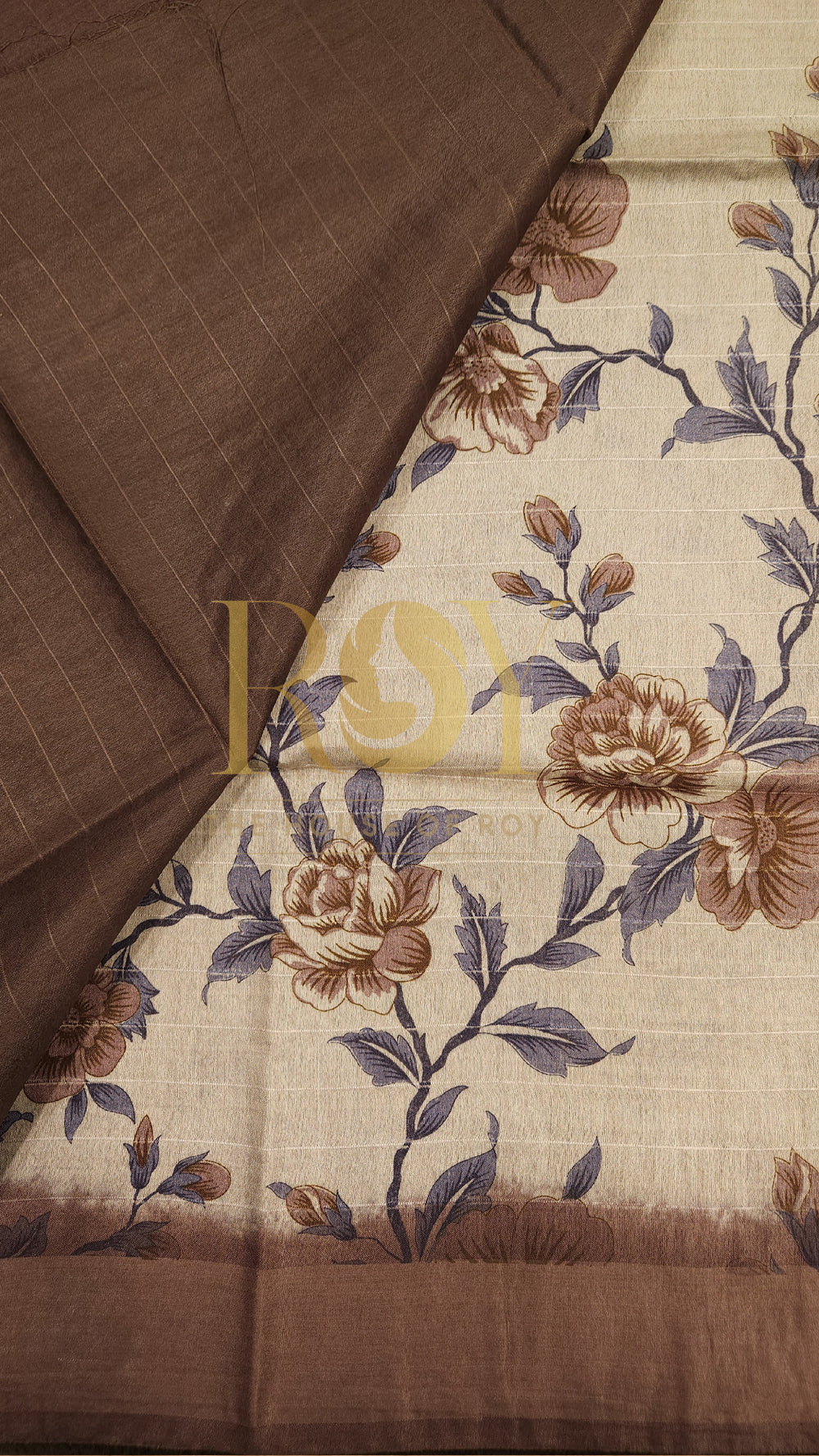 Brown Floral Print Saree