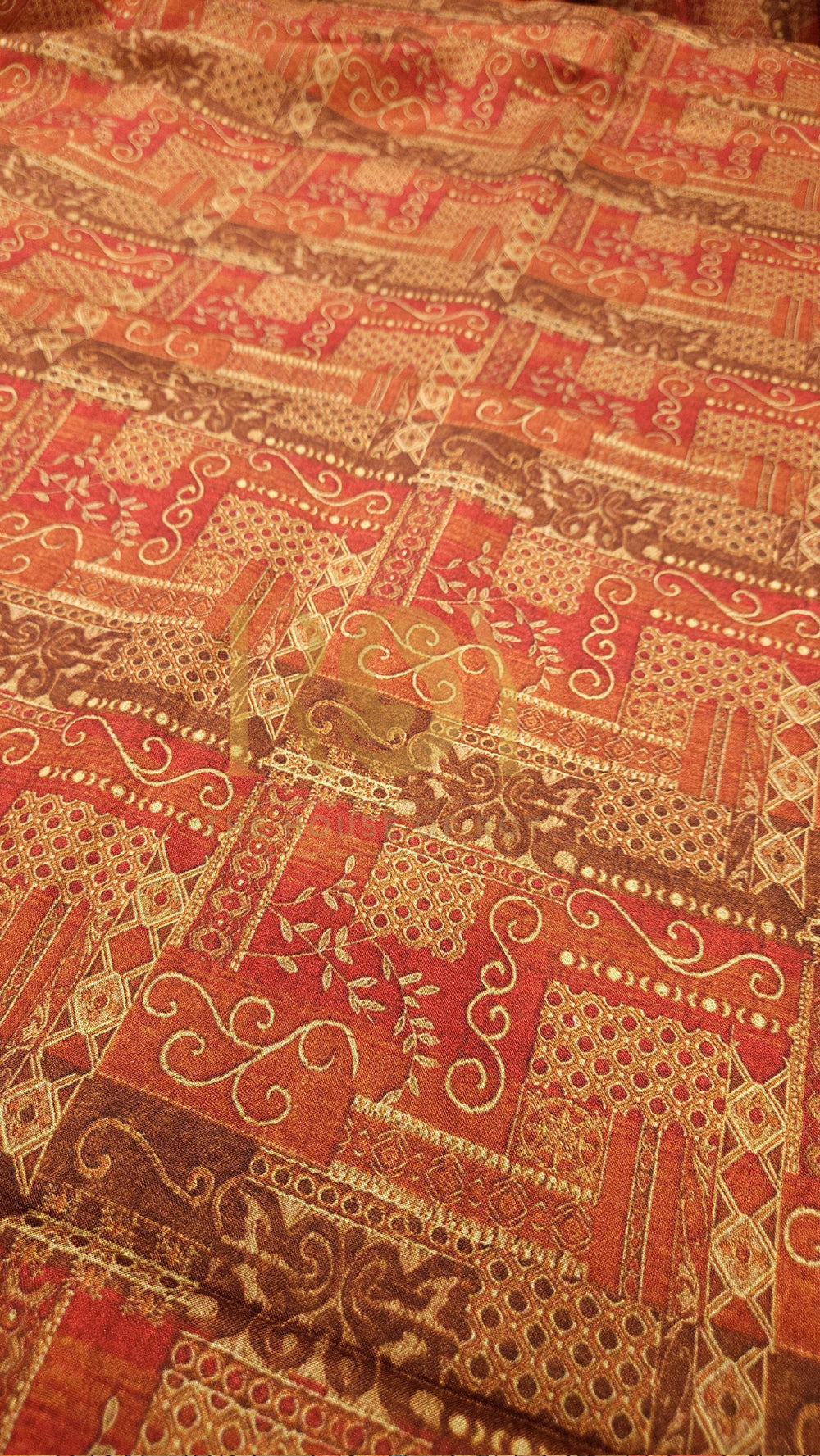 Burnt orange damask print mix chinon silk saree