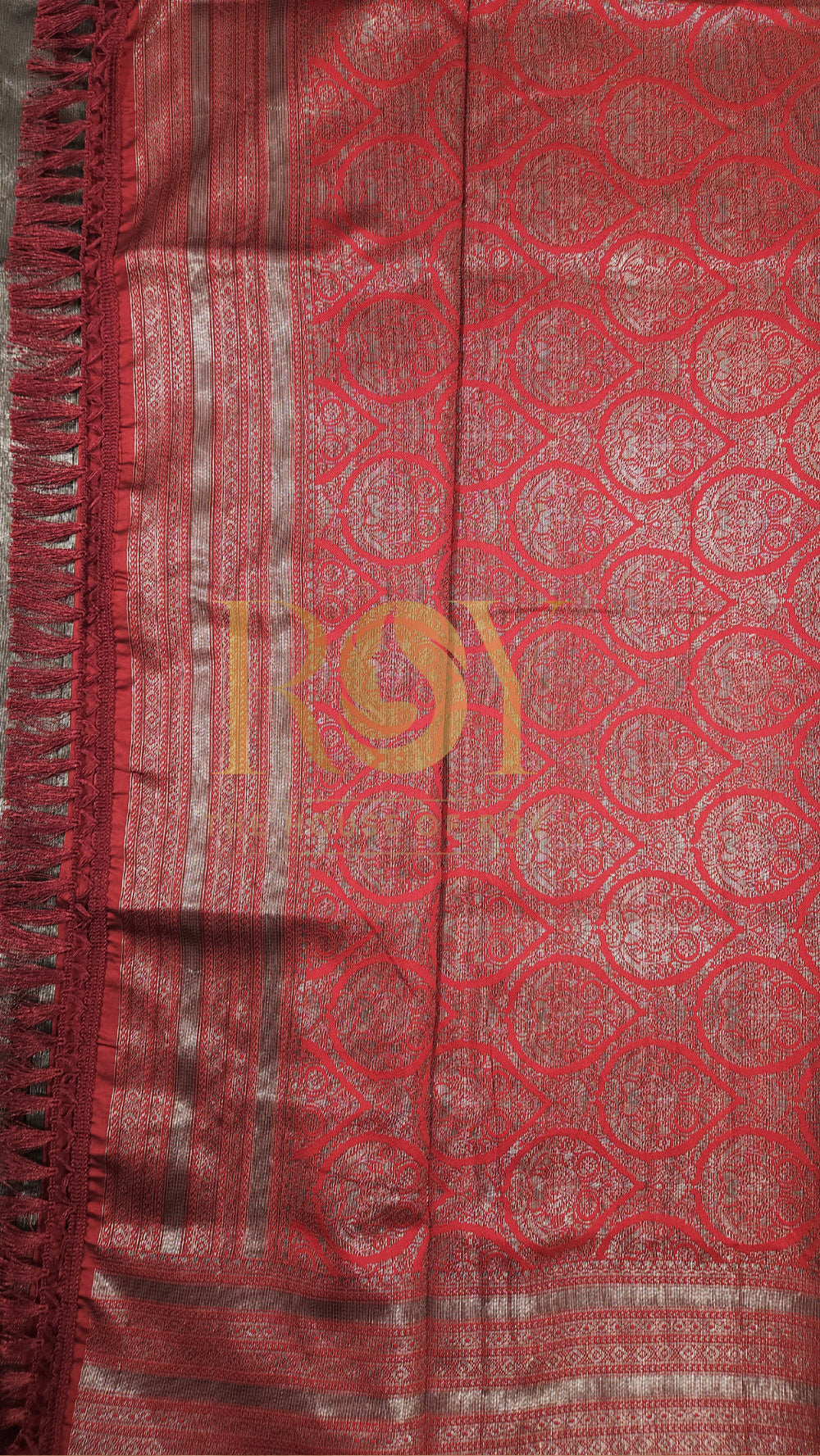 Chracoal Grey with red fancy tissue saree