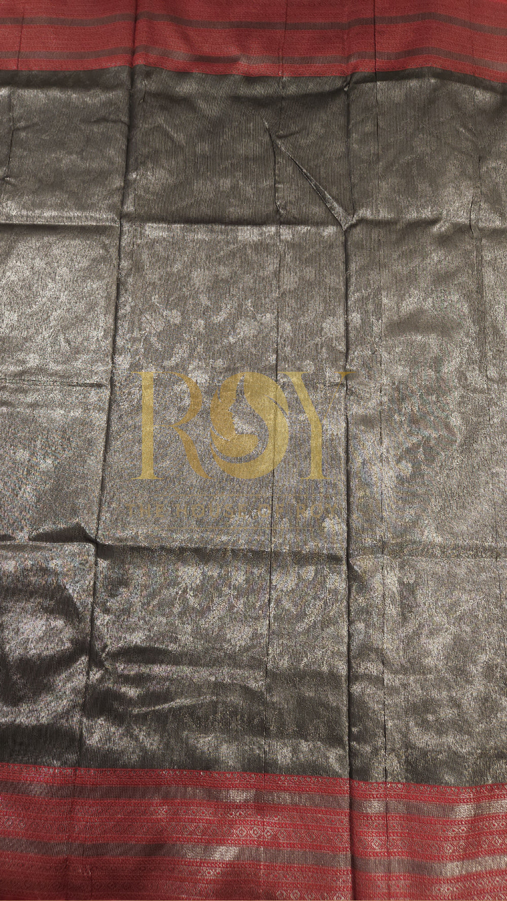 Chracoal Grey with red fancy tissue saree