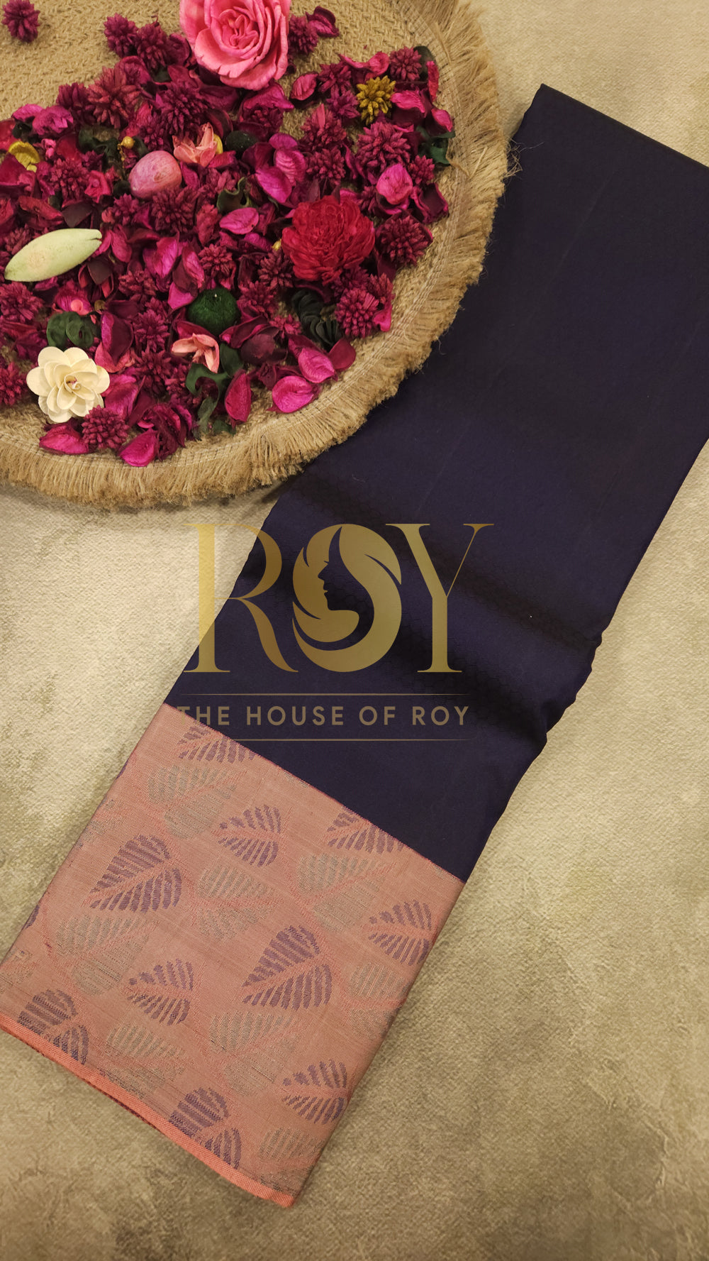Navy Blue Pure Silk Saree with Contrast Fancy Border