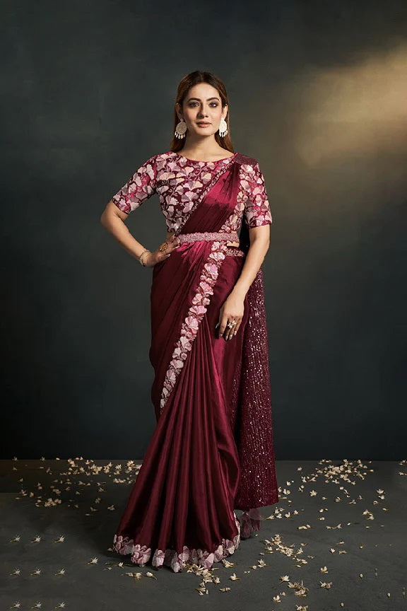 Ruby Red Pre-Draped Designer Saree