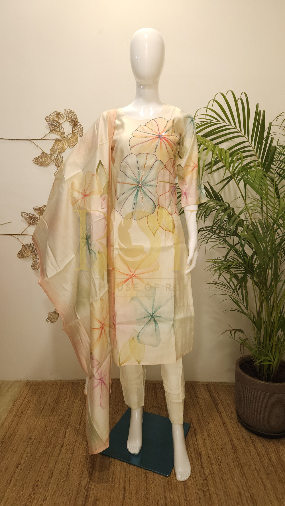 Cream Mosaic Print Chudi Set