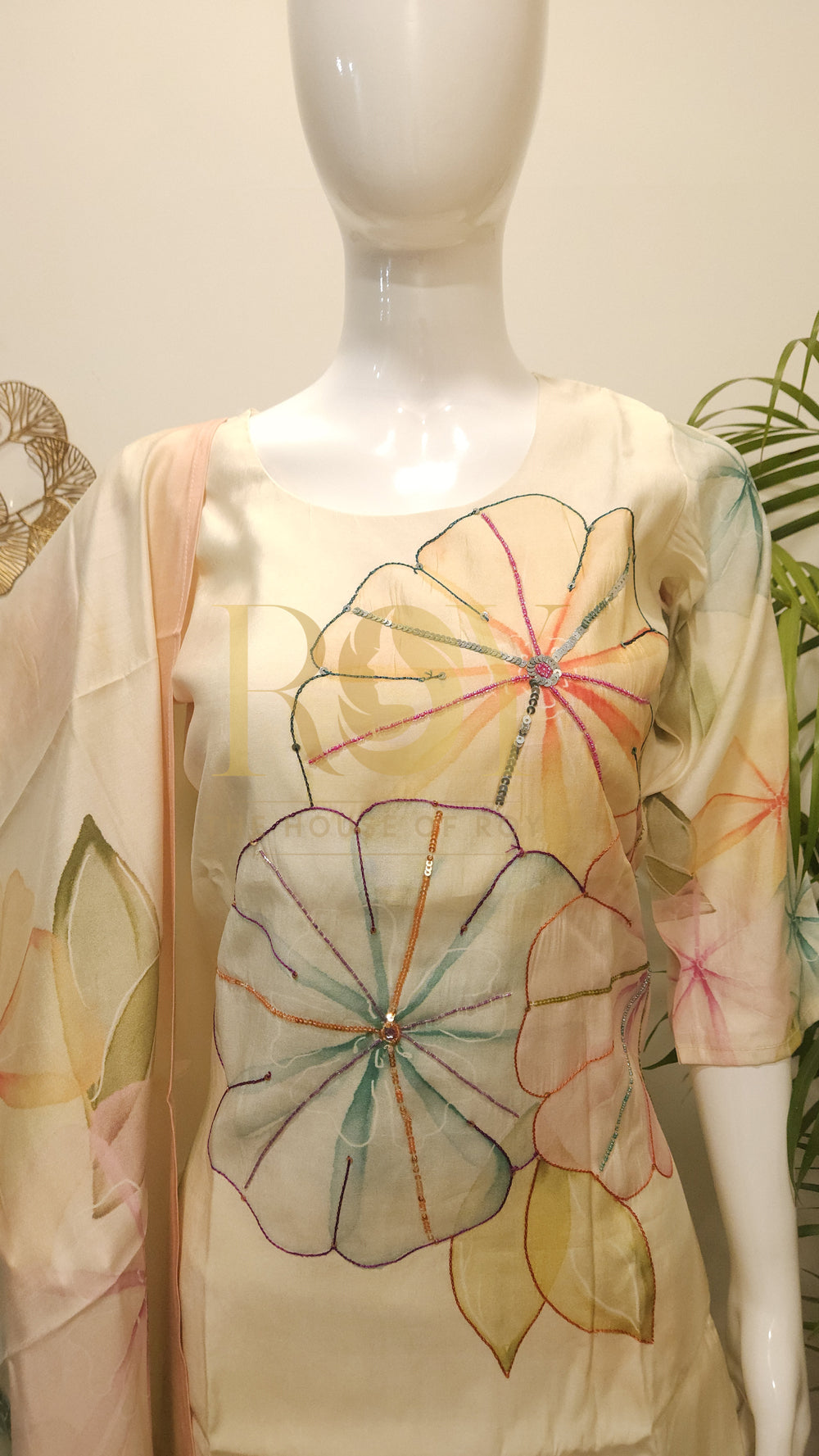 Cream Mosaic Print Chudi Set
