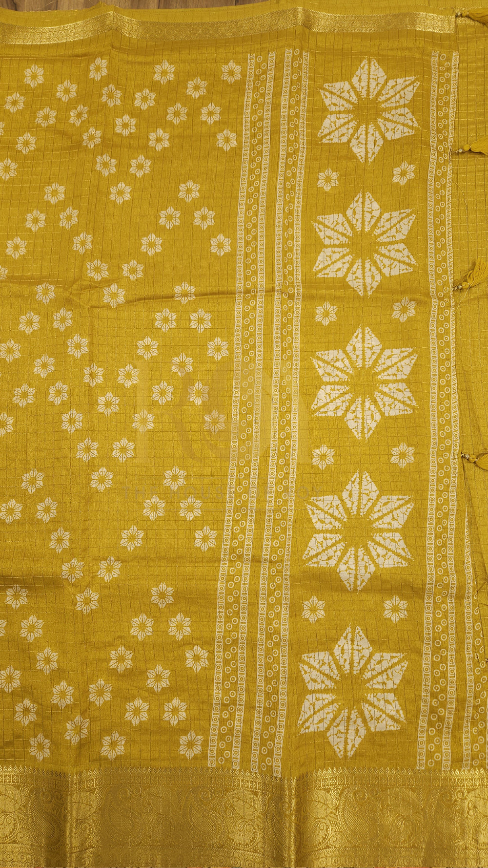 Daffodil Yellow Floral Print Dola Silk Saree