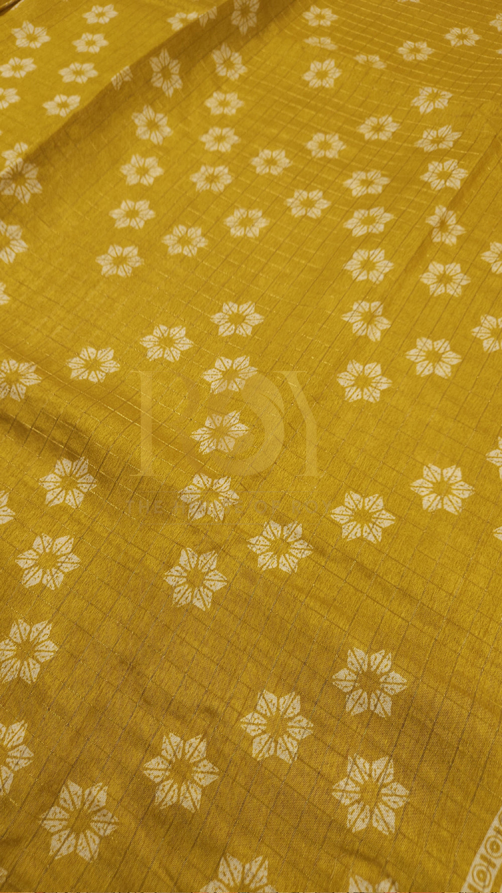 Daffodil Yellow Floral Print Dola Silk Saree