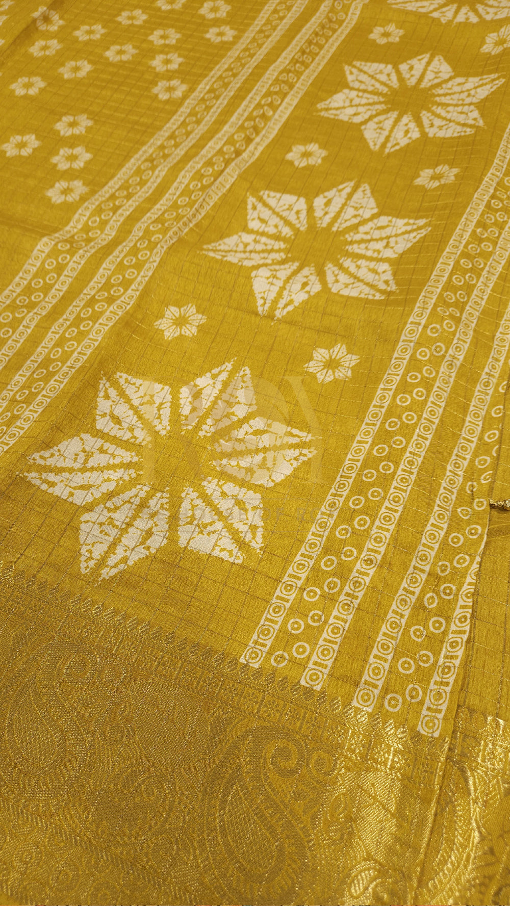 Daffodil Yellow Floral Print Dola Silk Saree