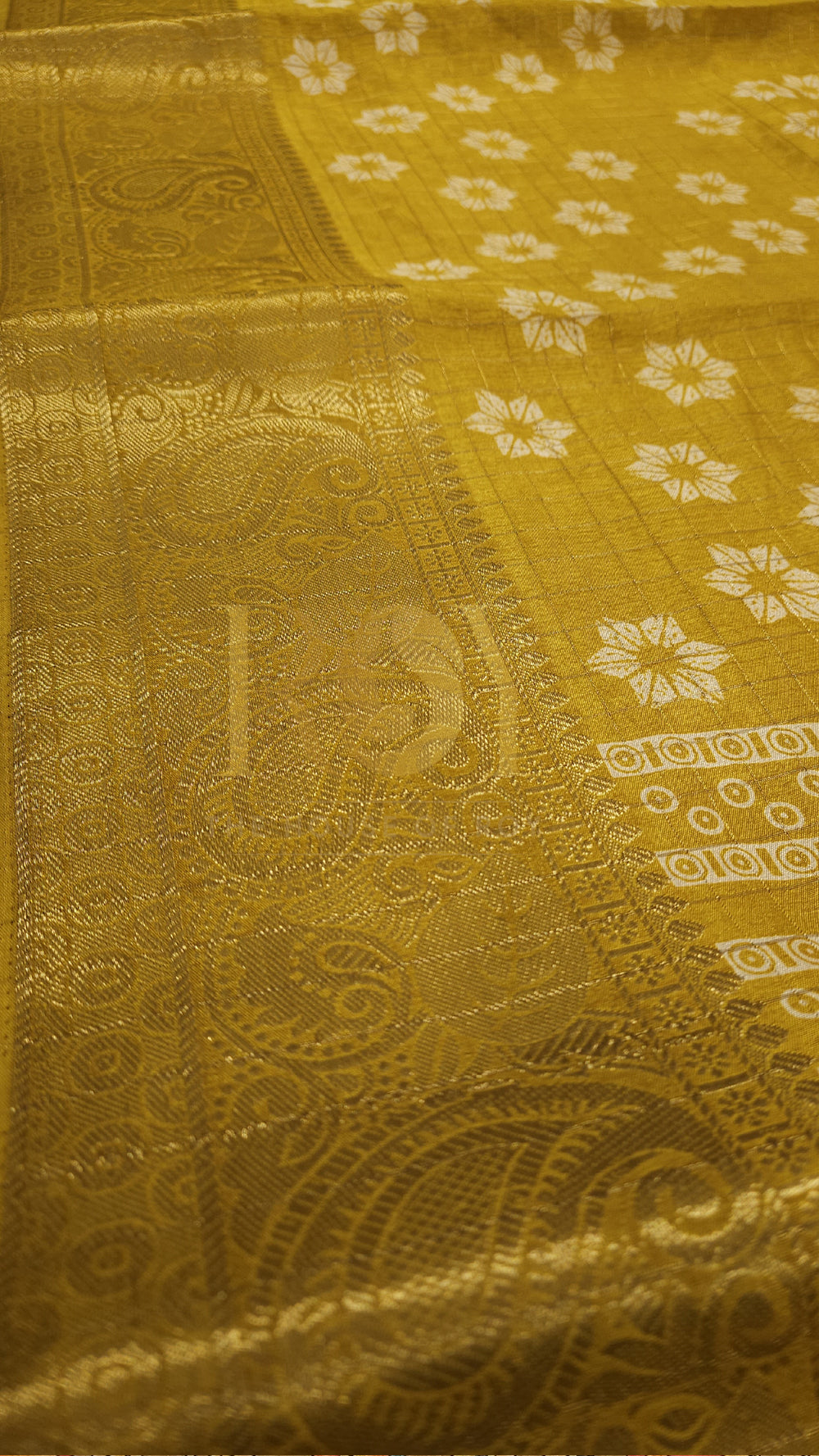 Daffodil Yellow Floral Print Dola Silk Saree