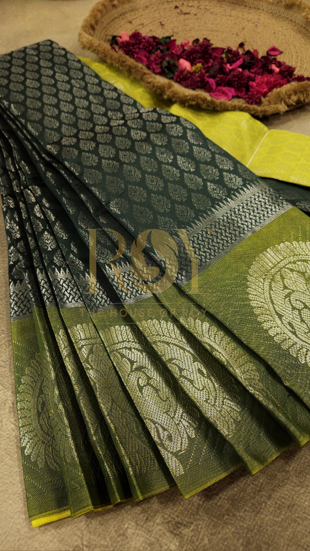 Dark Green Mix Silk Saree