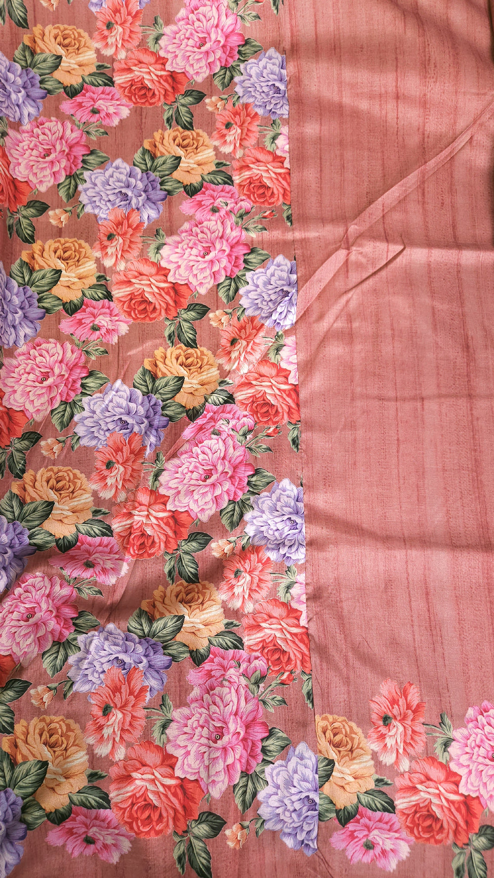 Digital print saree with dark peach