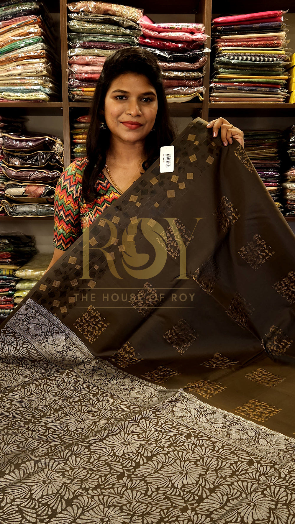Dusty Brown Embossed Silk Saree