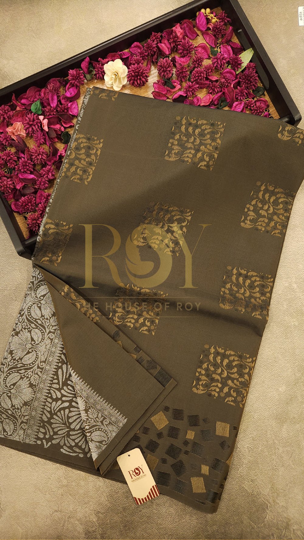 Dusty Brown Embossed Silk Saree