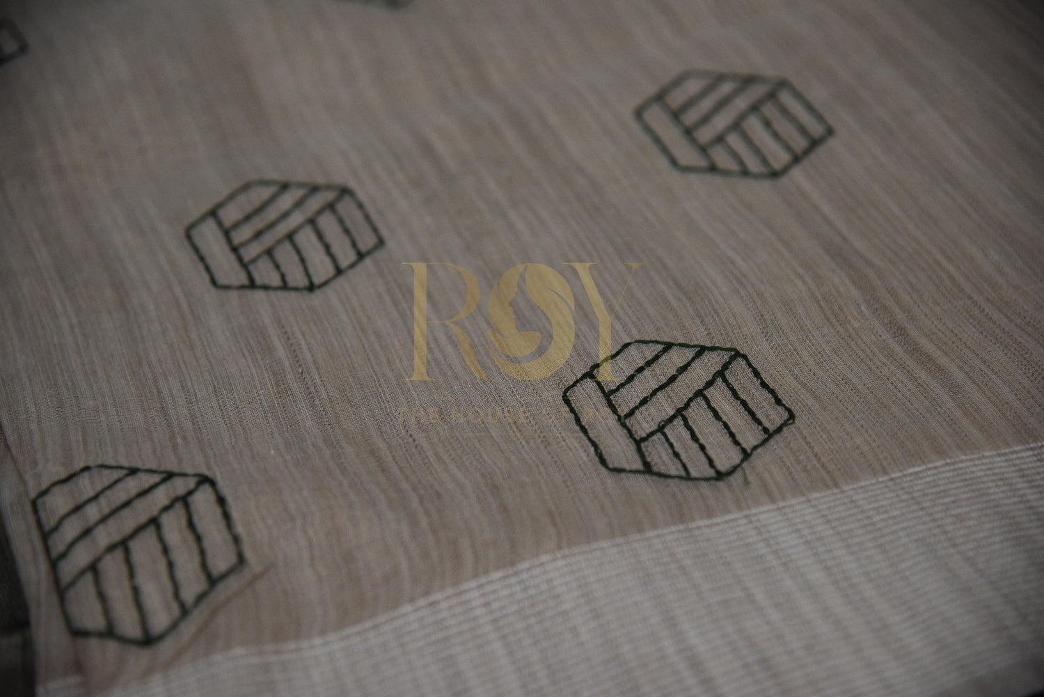 Embroidery Jute Cotton Saree with Hexagonal Prints