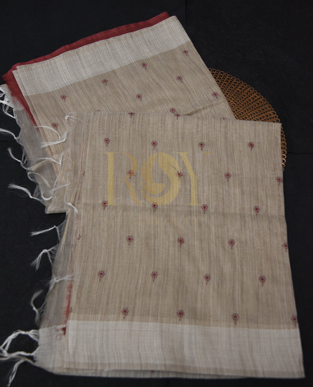 Jute Cotton Embroidery Saree With Contrast Blouse