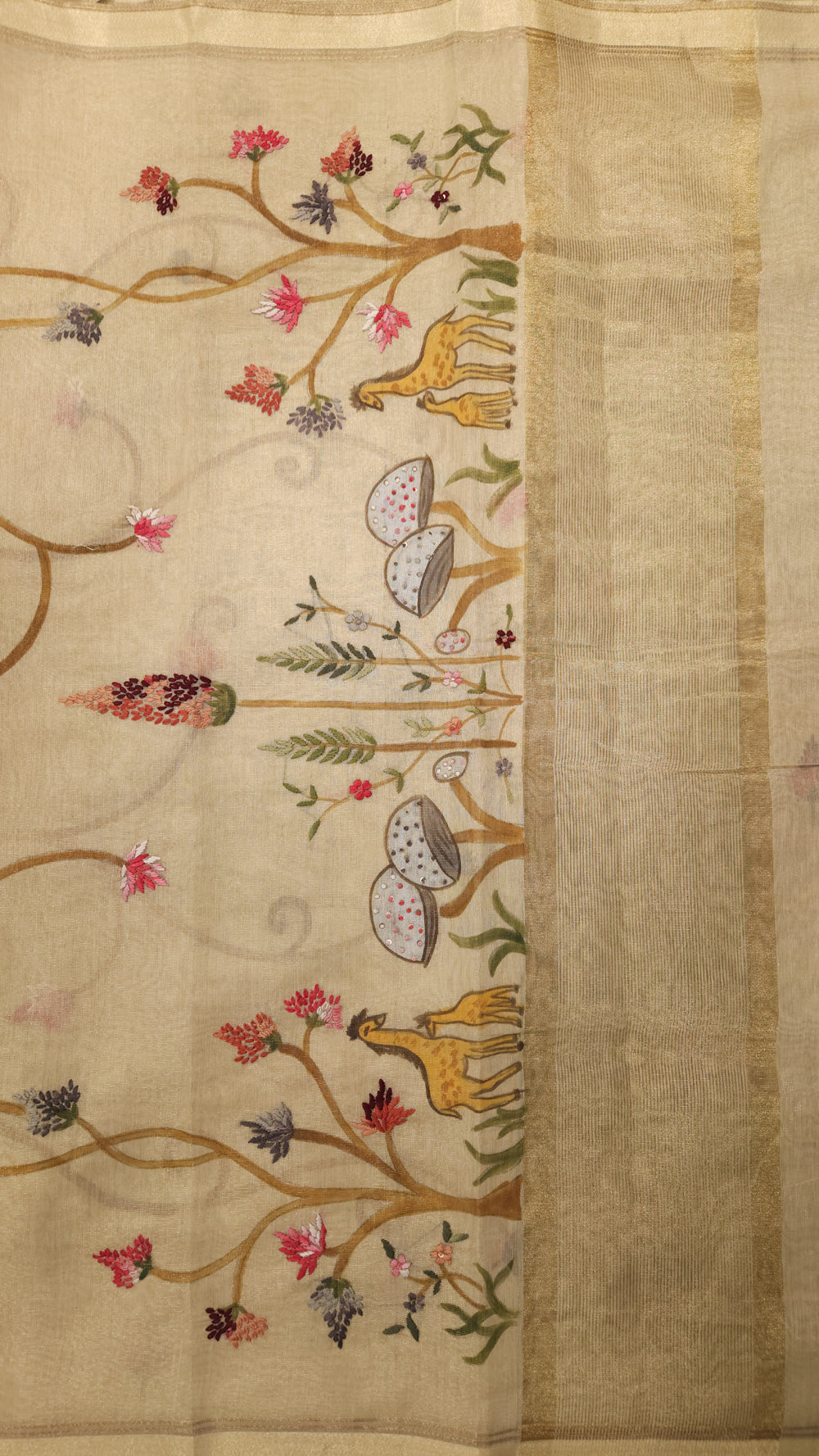 Embroidery saree golden beige