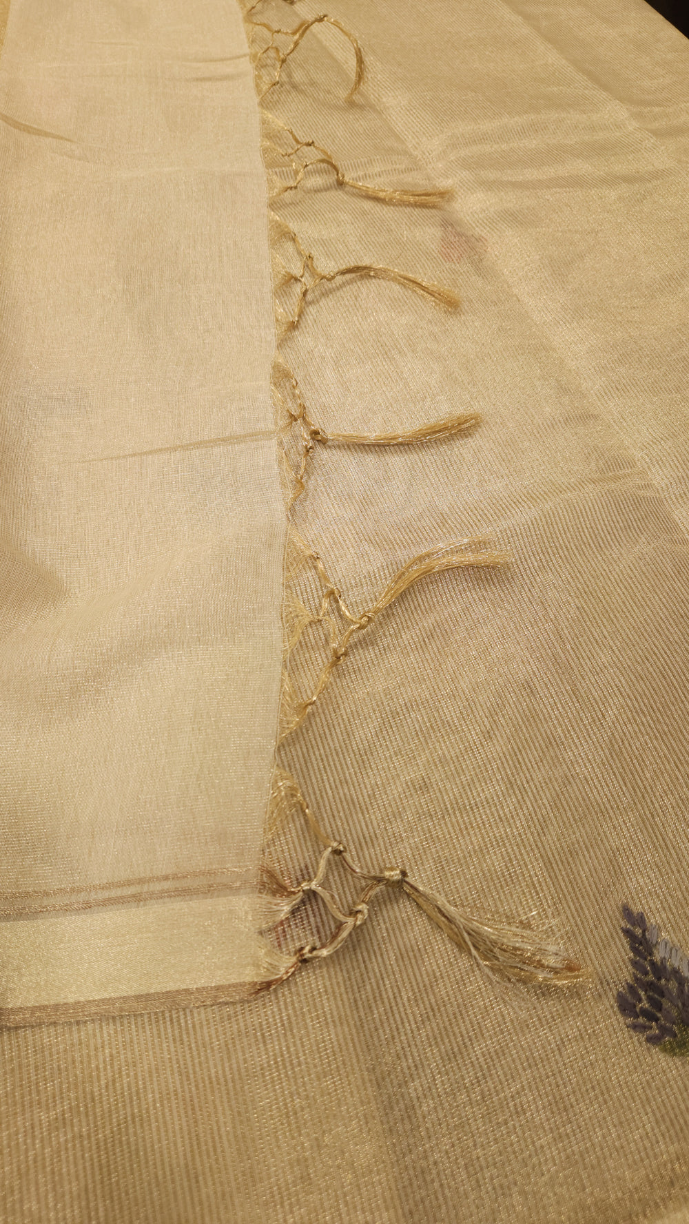 Embroidery saree golden beige